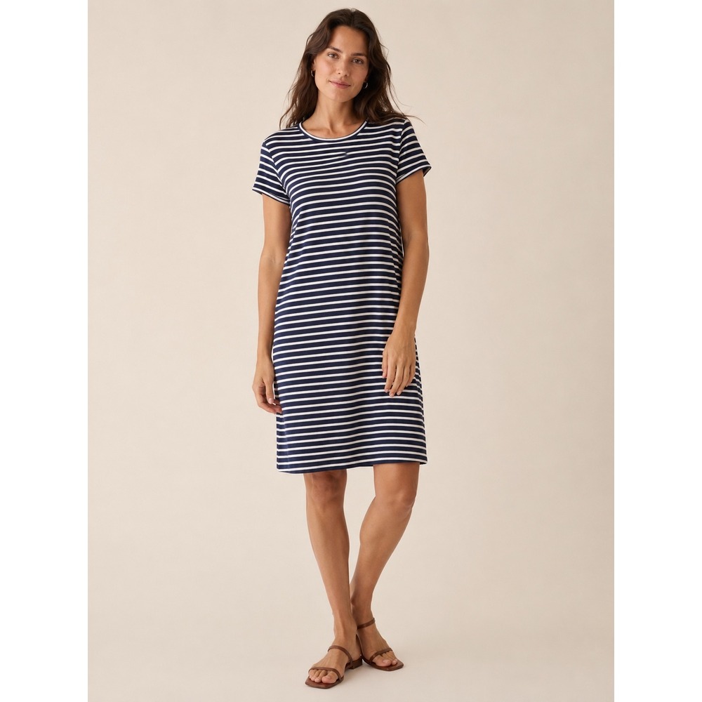 J.Crew Women T-Shirt Dress XL Navy Blue White Striped Cotton Short Sleeve Casual